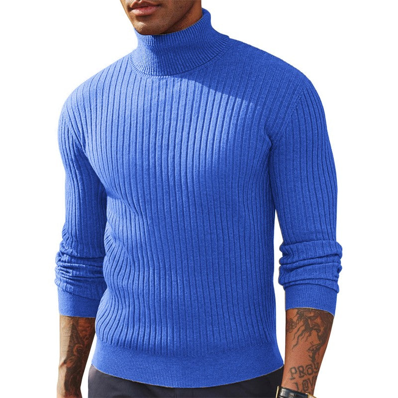New Men's Slim Fit Long Sleeve Turtleneck Sweater Casual Ribbed Knitted Pullover Sweaters Winter Warm Outdoor Stripes Tops