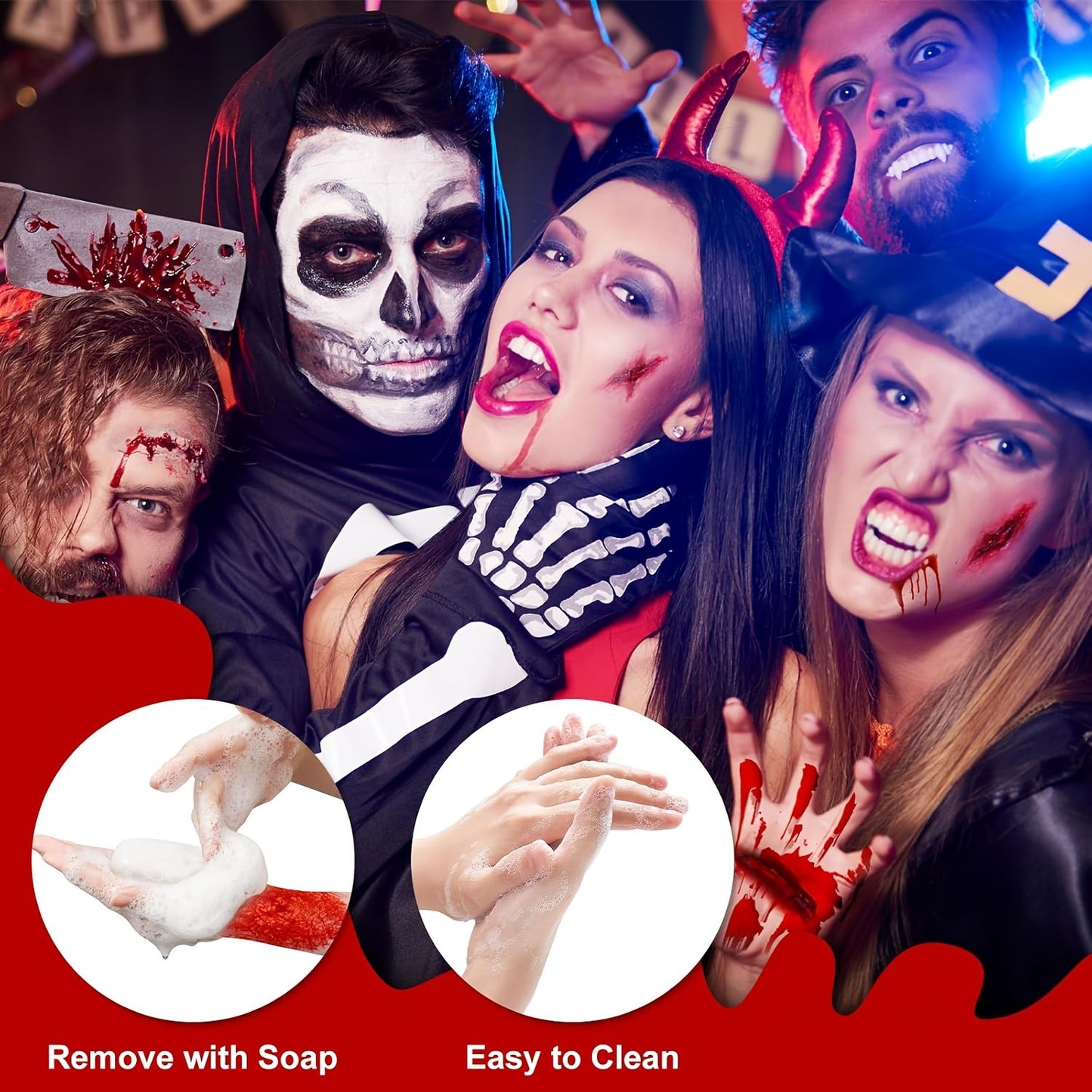 1pc Halloween Fake Blood Makeup Kit, Bright Red Coagulated Fake Blood Paste with Sponge, Realistic Artificial Blood for Party Z