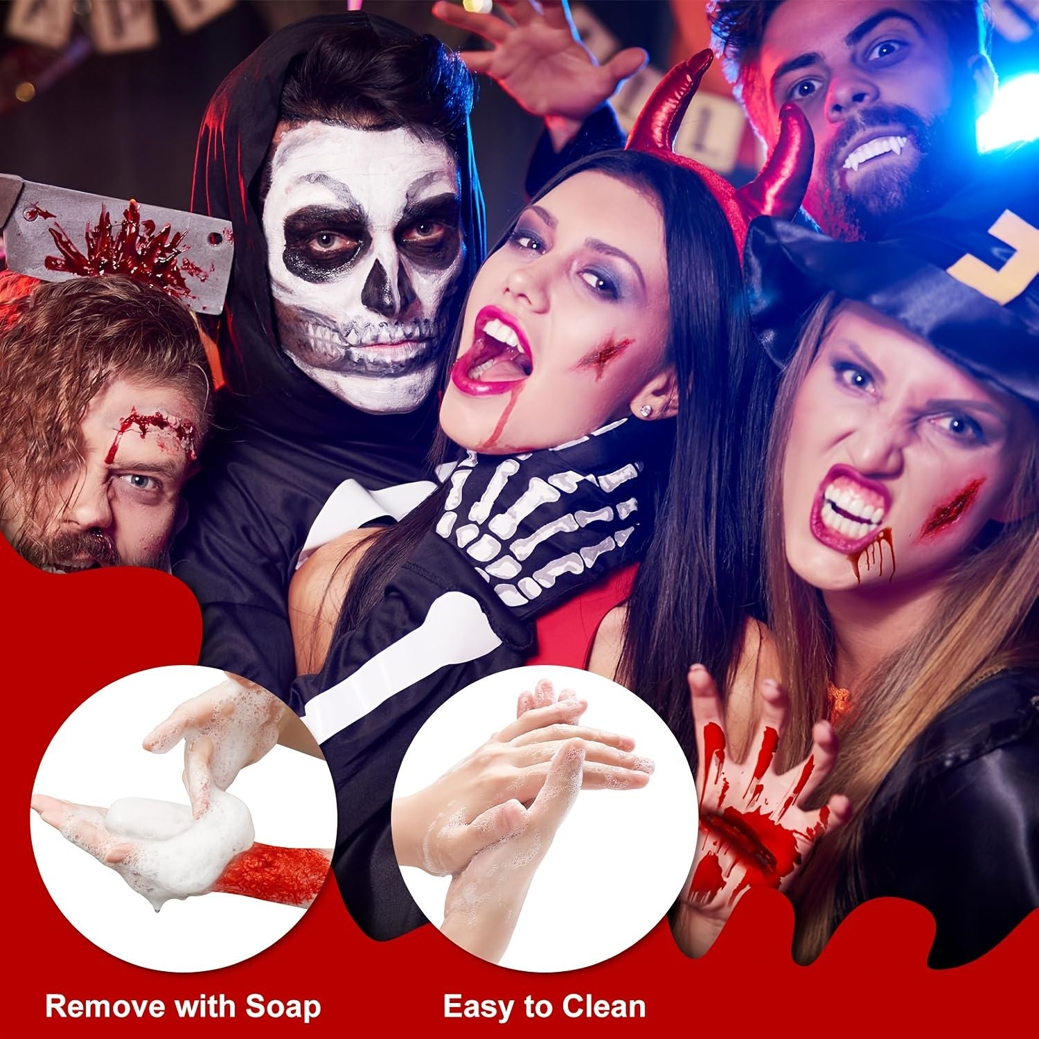 1pc Halloween Fake Blood Makeup Kit, Bright Red Coagulated Fake Blood Paste with Sponge, Realistic Artificial Blood for Party Z