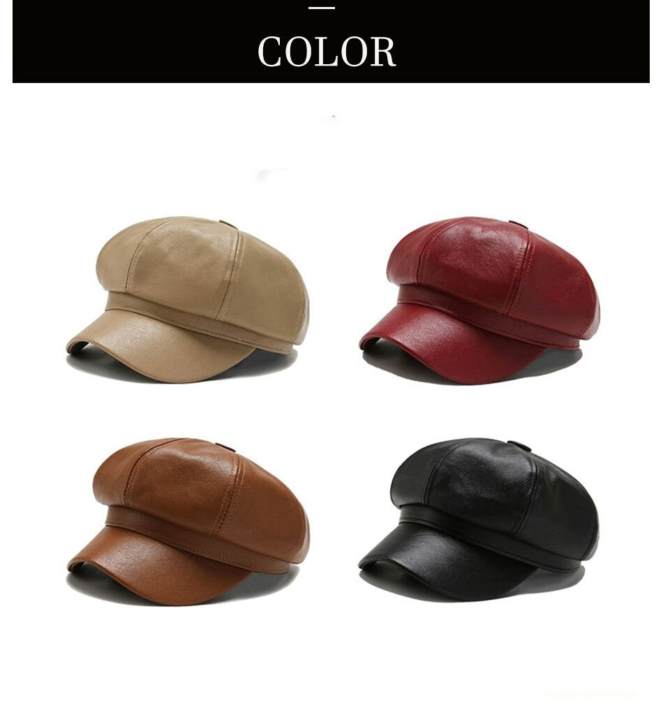 Chapéu Octagonal de Couro para Outono e Inverno Estilo Britânico Retrô Casual Boina Feminina Fofa da Moda Versátil