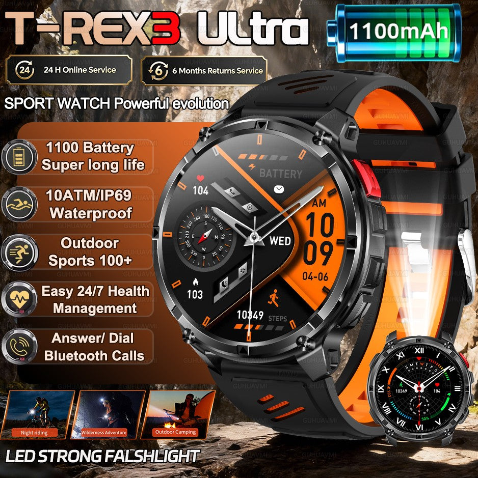 Smartwatch Masculino Novo T-REX3 2026 Bateria de 1100mAh 10ATM À Prova D'Água GPS Chamada Bluetooth 1.7" AMOLED HD Esportes Lanterna Inteligente