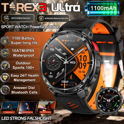 Smartwatch Masculino Novo T-REX3 2026 Bateria de 1100mAh 10ATM À Prova D'Água GPS Chamada Bluetooth 1.7" AMOLED HD Esportes Lanterna Inteligente
