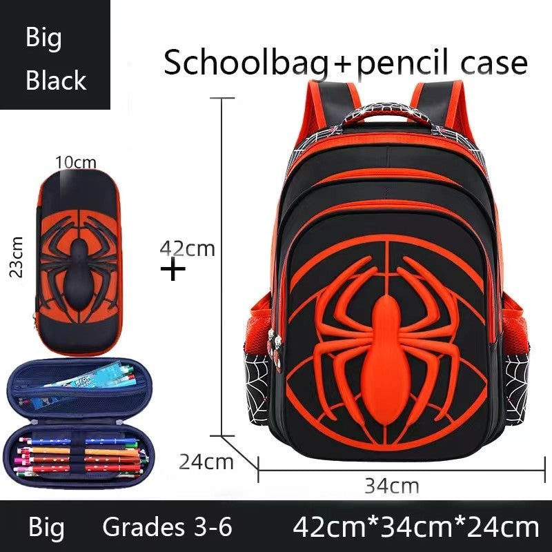 Mochila Escolar Infantil Masculina Fashion Padrão Aranha Vermelha e Preta Com Estojo Conjunto Bolsa Boutique Infantil Masculina