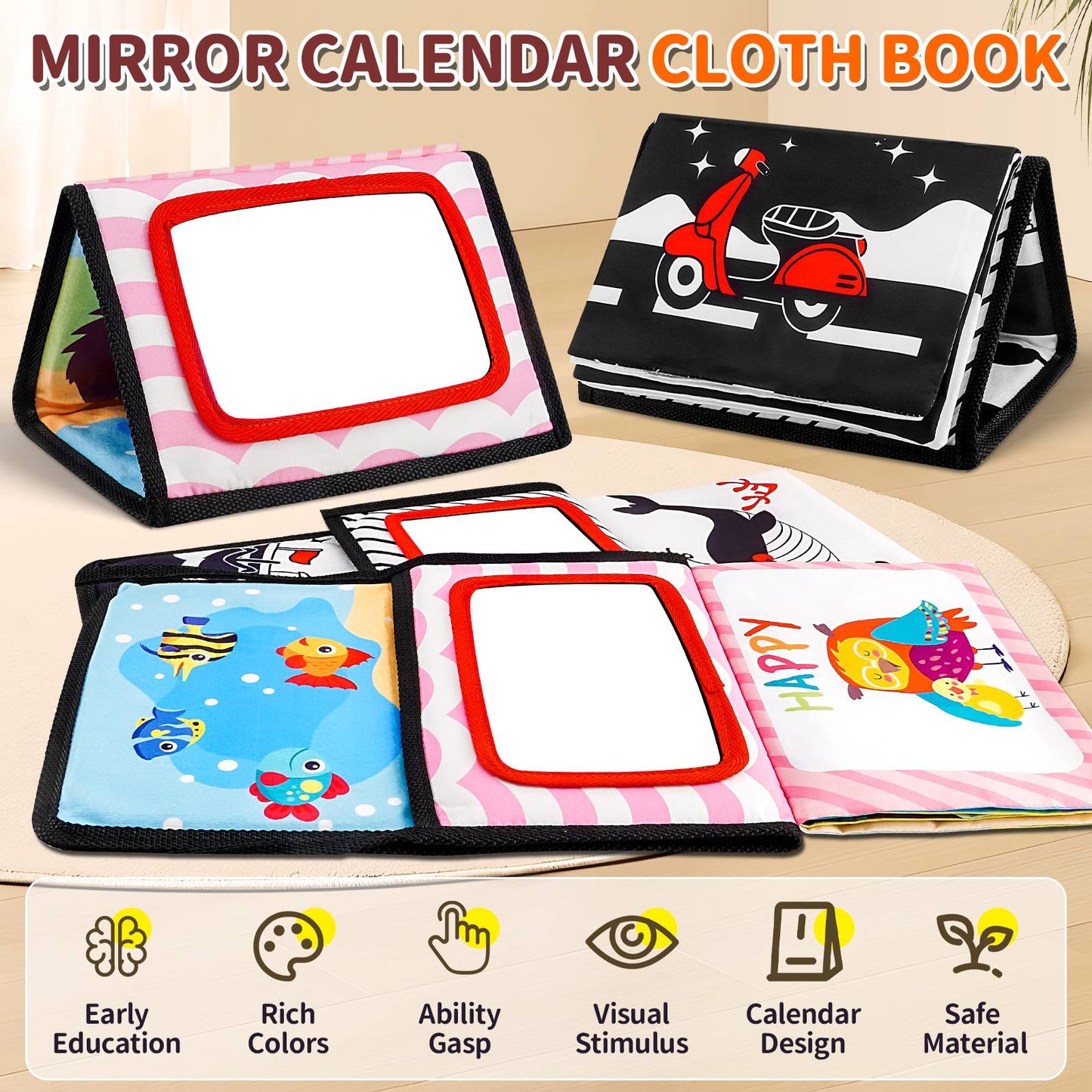 Black and White Newborn Mirror Toys BabyTummy Time for Babies MontessoriDevelopment Crawl High Contrast ActivitySensory Toy