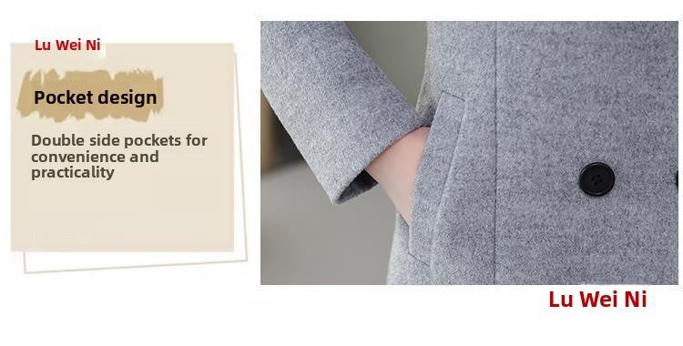 Plus Size Women's Overcoat Long Thickened Woolen Coat Long Collar Slim Fit Waist Cinched Outerwear Spring Autumn New Style Ho...