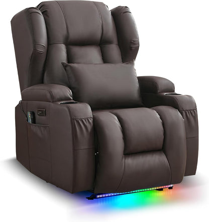 Recliner Chair for Adults, Power Reclining Sofa Chair Home Theater Seating with Vibration Massage and Heat, LED Ambient Light
