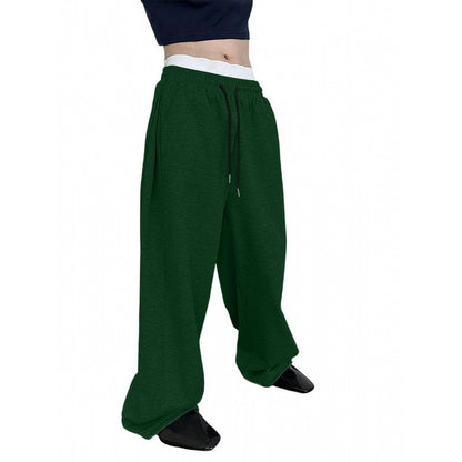 Men's Solid Color Sanitary Pants 2025 Drawstring Waist Straight Wide Leg Loose Fit with Pockets Versatile Sports Trousers