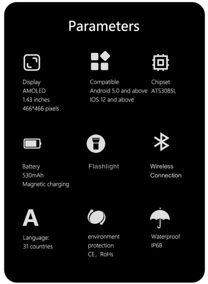 Smartwatch LIGE Novo para Esportes ao Ar Livre com GPS, Bússola, Tela AMOLED de 1.43", Bateria de 530mAh, Monitor Cardíaco, Chamadas Bluetooth e À Prova D'Água