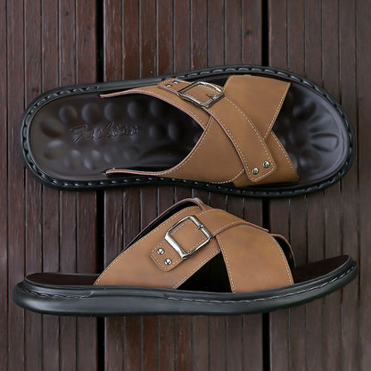 Men Summer Stylish Slippers Open-toe Soft-Soled Shoes Simple Solid Color Half Drag Slip-On Shoes Outdoor Man Comfortable Sandals