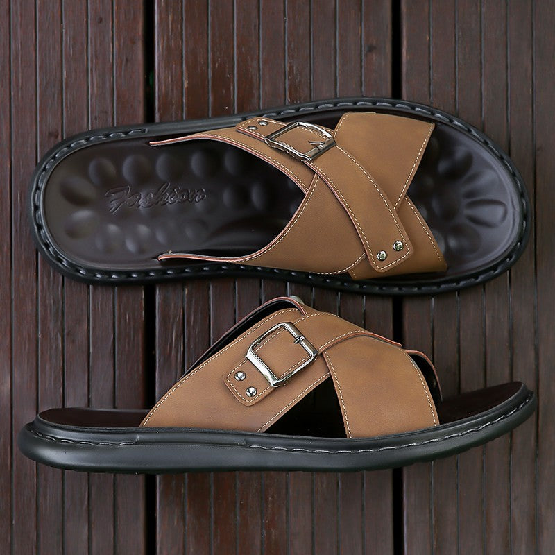 Men Summer Stylish Slippers Open-toe Soft-Soled Shoes Simple Solid Color Half Drag Slip-On Shoes Outdoor Man Comfortable Sandals