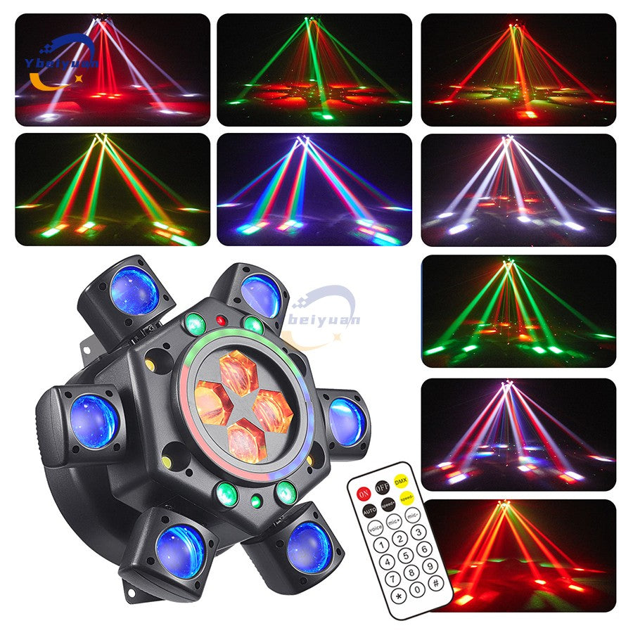 150W RGBW 4-in-1 6 Arm Moving Head Dye Bee Eye Effect Light DMX512 Remote Control DJ Disco Bar Birthday Party Christmas Stage