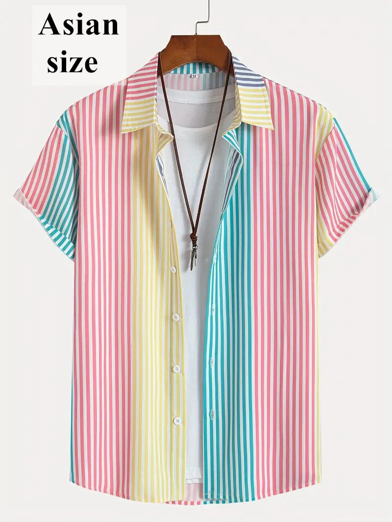 3d Print Hawaiian Beach Shirts Summer Men Shirt Fashion Striped Shirt Men Fashion Streetwear Short Sleeve Blouse Vacation Tops