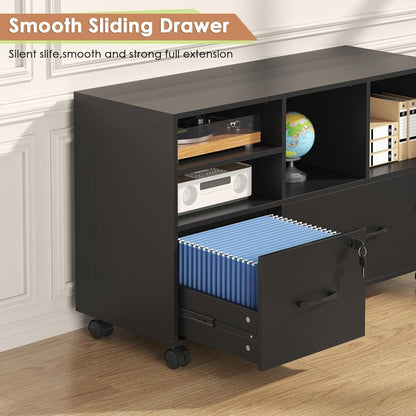 Wood Lateral File Cabinet with Lock,Lockable Rolling Filing Cabinet with Adjustable Storage Shelves,Printer Stand Office Storage