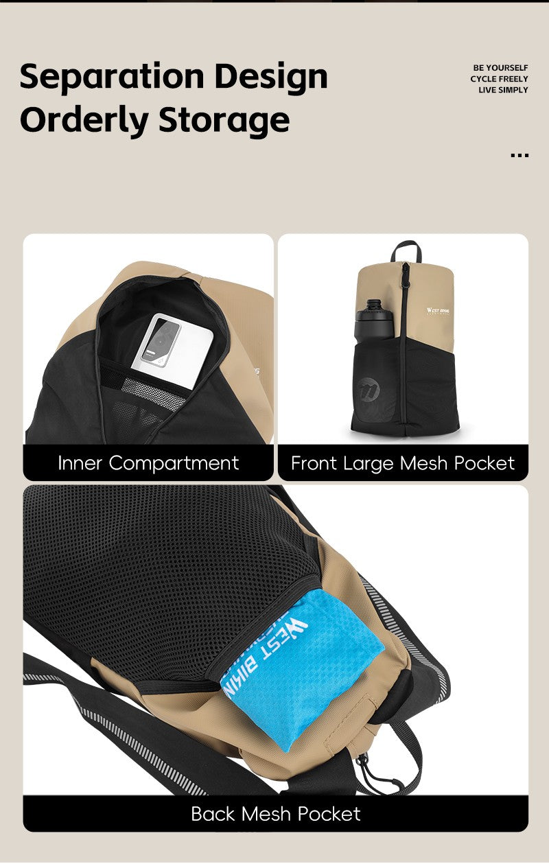 WEST BIKING Portable Lightweight Cycling Backpack Multi-Pocket Design Reflective Water Repellent Trekking Backpack Elastic Strap