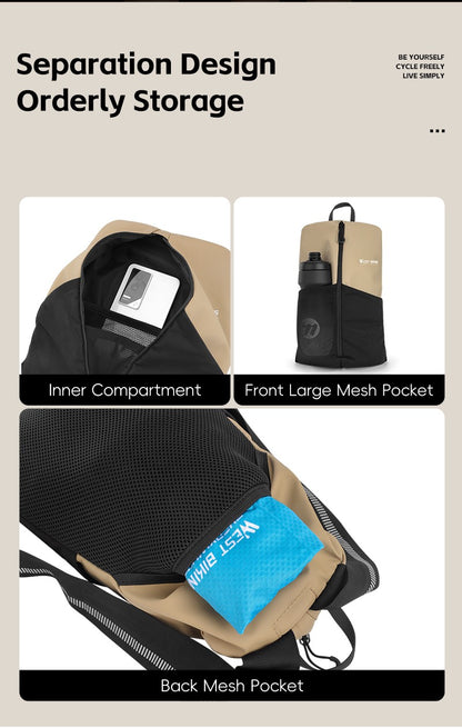 WEST BIKING Portable Lightweight Cycling Backpack Multi-Pocket Design Reflective Water Repellent Trekking Backpack Elastic Strap