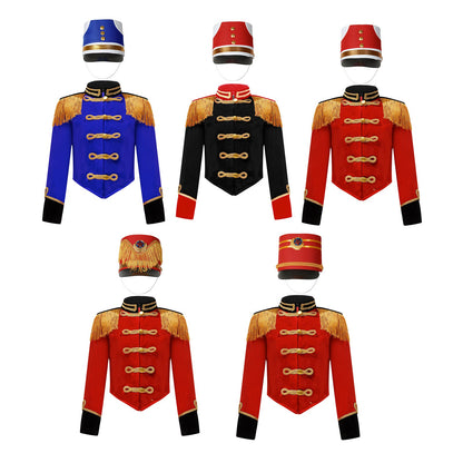 Girls Boys Marching Band Costume Outfits Circus Ringmaster Jacket Coat Team Performance Drummer Drum Major Uniform with Hat Sets
