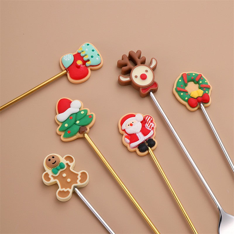 Christmas Gift  Deco Tableware Cutlery Set Elk Christmas Tree Decoration Dessert Spoon Fruit Fork Coffee Spoon Cutlery Gift