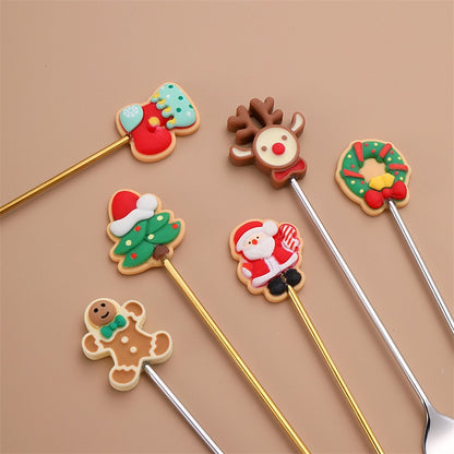 Christmas Gift  Deco Tableware Cutlery Set Elk Christmas Tree Decoration Dessert Spoon Fruit Fork Coffee Spoon Cutlery Gift