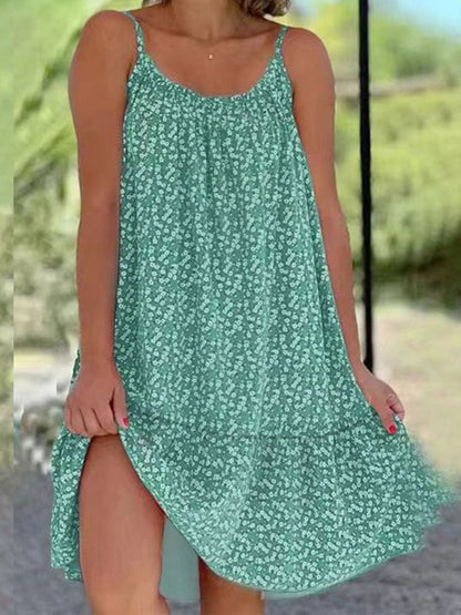 2025 Summer New Cross border Amazon European and American Leisure Style Printed Sleeveless Large Swing Strap Dress