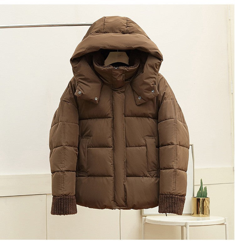 Lambswool Patchwork Thick Women Winter Coat 2025 New Fashion Hooded Puffer Jackets Cotton Padded Short Parkas