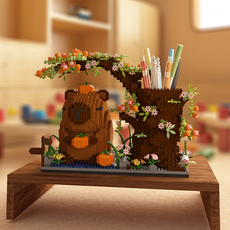 Porta Canetas Capivara de Blocos de Montar Organizador de Mesa Multifuncional para Material de Escritório Cosméticos Presente de Aniversário Decoração de Mesa