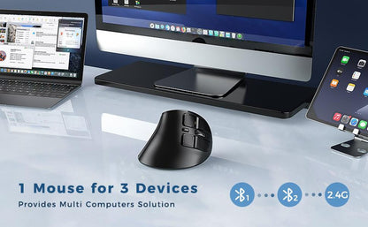 Mouse sem fio vertical Bluetooth para tablet, laptop e notebook, recarregável, USB, sem fio, ergonômico para destros