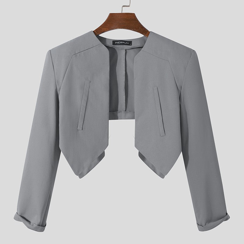 INCERUN Men Blazer Solid Color Open Stitch Long Sleeve Irregular Thin Suits Men 2024 Streetwear Fashion Casual Crop Coats S-5XL
