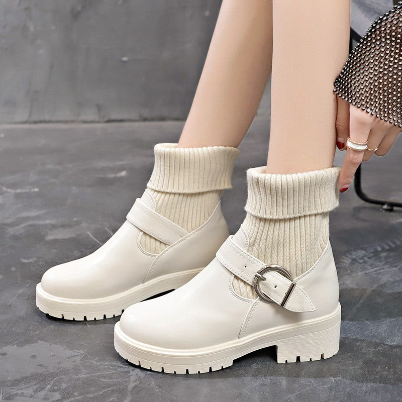 2025 Women's Shoes Luxury Chelsea Boot Women Leather Boot Chunky Winter Shoe Platform Ankle Boots Thick Heel Brand Designer
