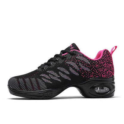 Ladies Modern Fashion Dance Shoes Breathable Mesh Jazz Dancing Shoes Ballroom Training Casual Sports Shoes Knitted Sneakers