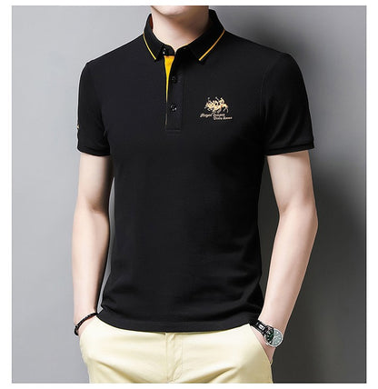 New Summer Embroidered Pure Cotton Men's Luxury Polo Shirt Top Casual Short Sleeved Fashionable Wrinkle Resistant Men's T-shirt