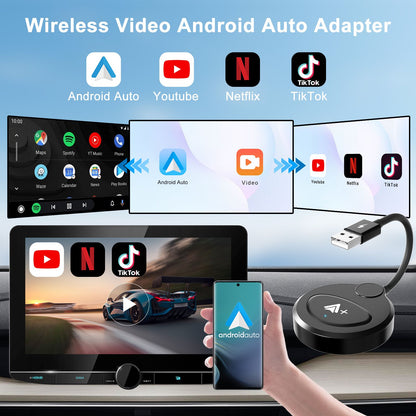 Wireless Android Auto Video Wireless Adapter Carplay with Netflix/YouTube/ TikTok For OEM Wireless Android Cars