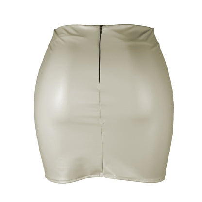 2025 Women Leather Night Clubwear Skirts Summer Pure Color PU-leather Zipper Sexy Hip Leather Mini Skirts