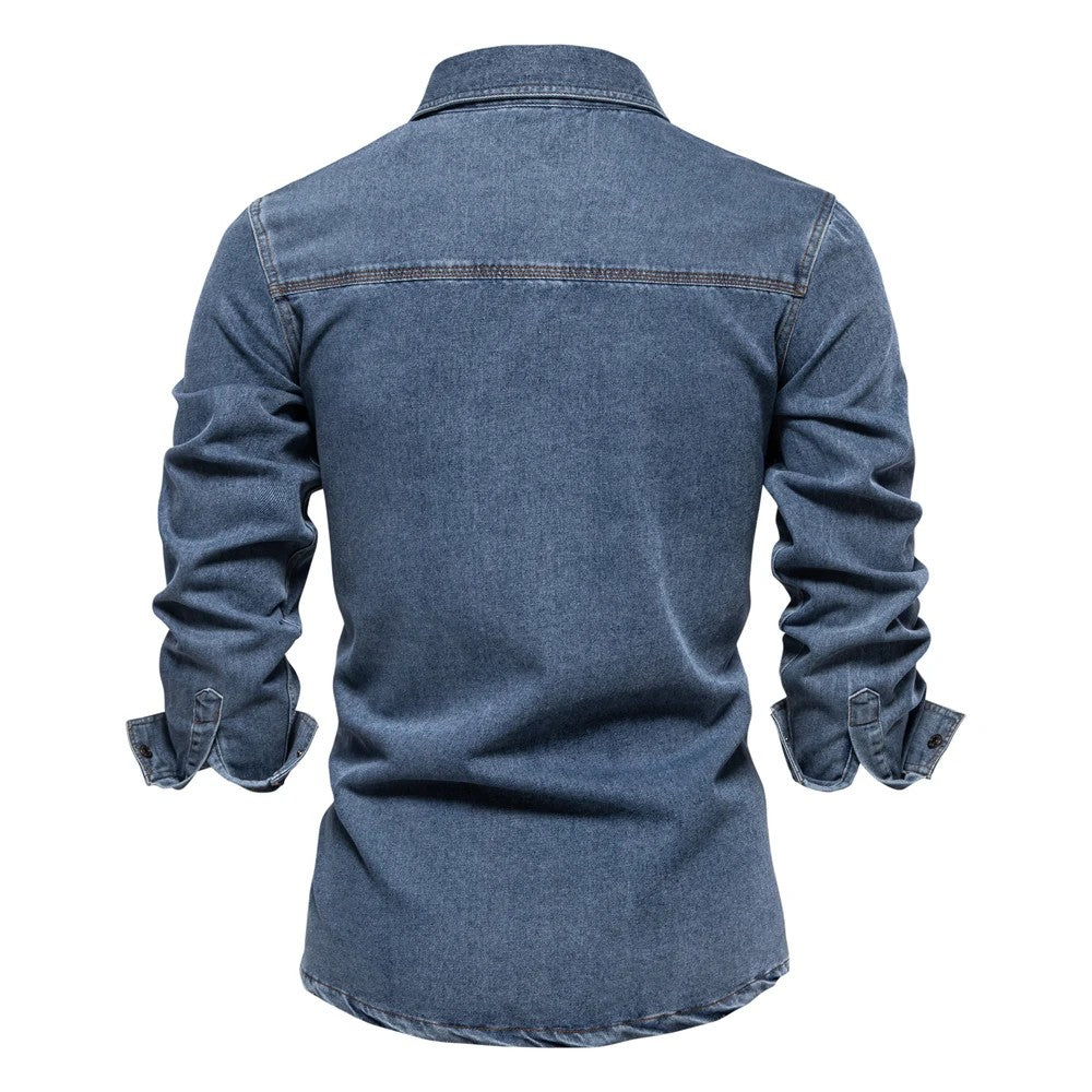 New Autumn 100% Cotton Mens Denim Shirts Solid Color Long Sleeve Cowboy Shirt Coat Fashion Casual Jean Shirt for Men