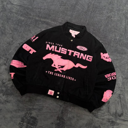 American Popular Simple Pink Horse Pattern Car Jacket for Women's Autumn and Winter Fashion Street Harajuku Y2K Bomber Jacket