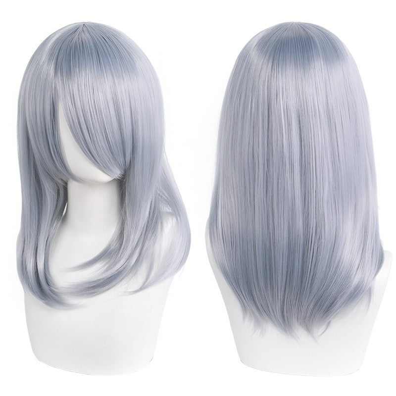 Peruca de Cosplay Média de Alta Qualidade 40cm com Franja Preta Loira Rosa Vermelha Azul Roxo Resistente ao Calor Perucas de Cabelo Sintético