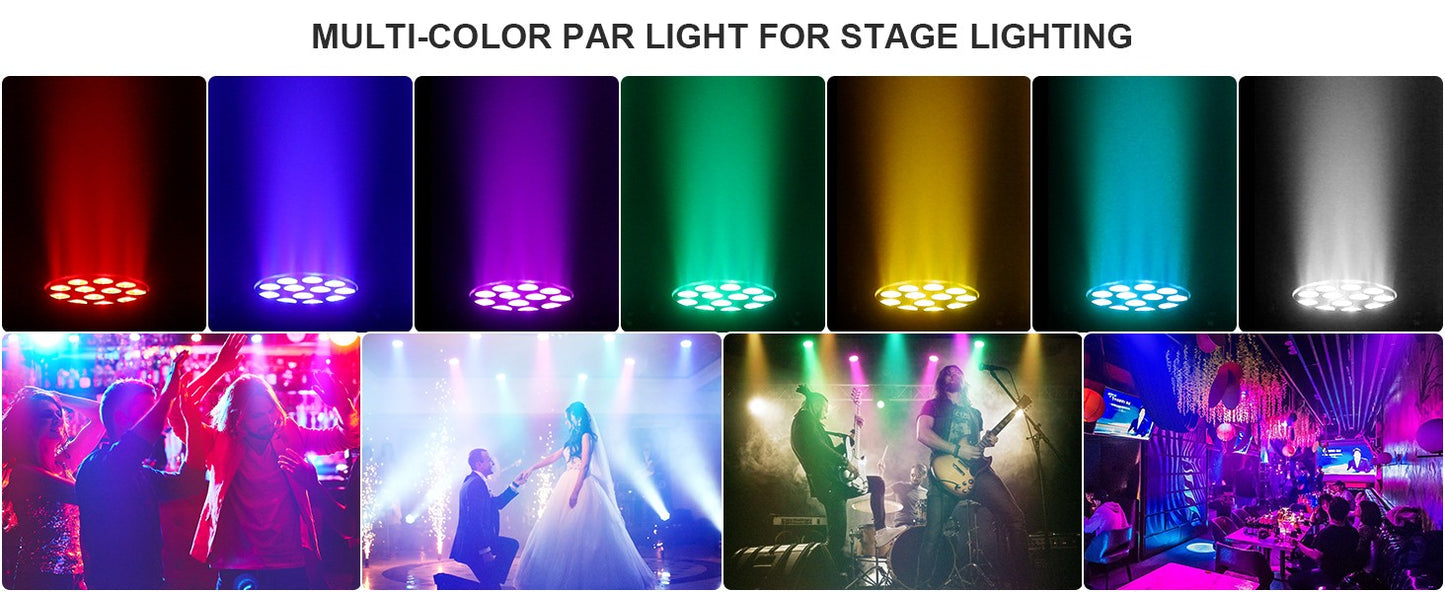4PCS RGB Disco DJ Lights Wireless Rechargeable Par Lights 12LEDs Mini Stage Light for Party Bar Club Wedding Birthday Theater