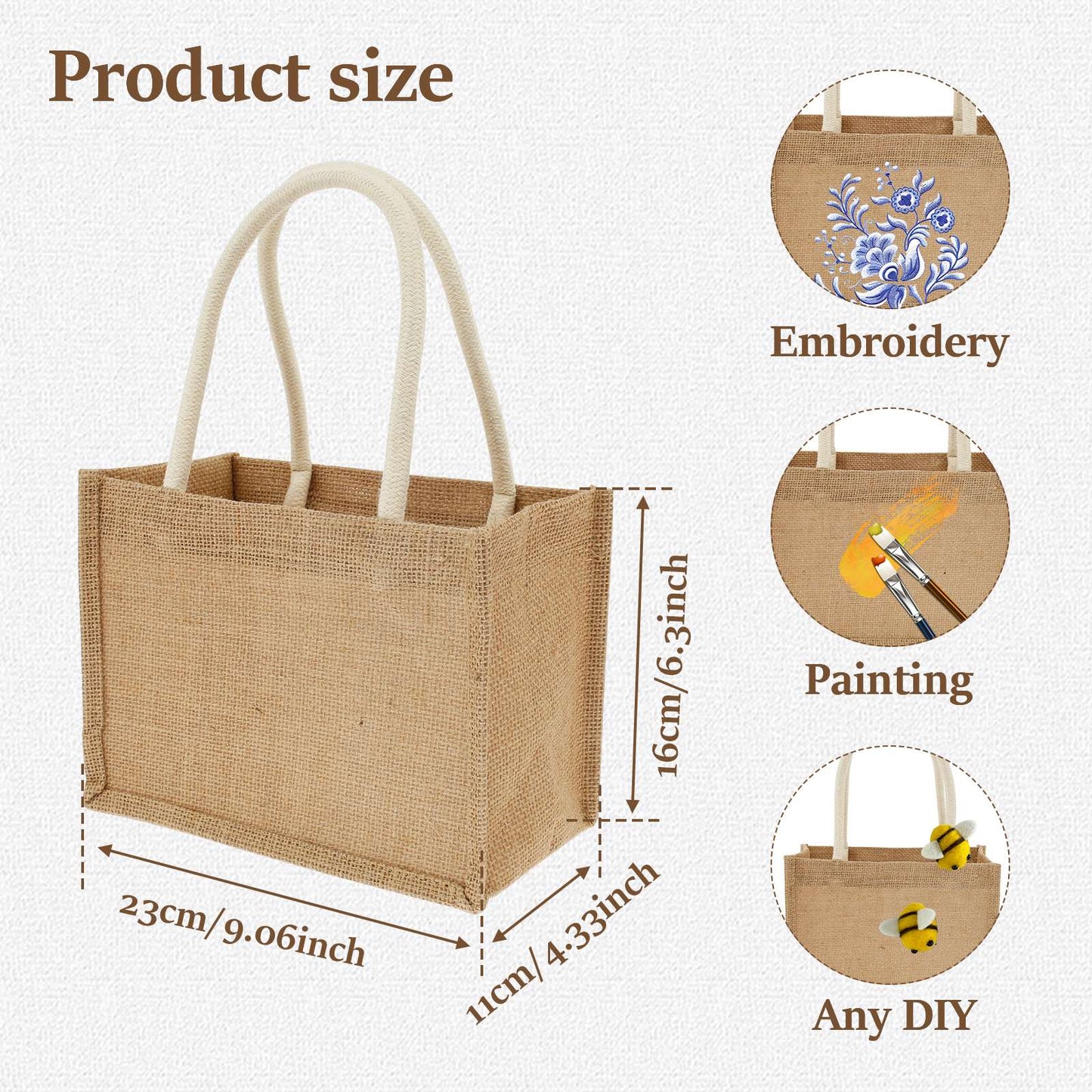 Portable Jute Tote Bag Burlap Tote Bags Mini Burlap Beach Bags Multipurpose Burlap Hand Bags for Shopping Trips Beach School