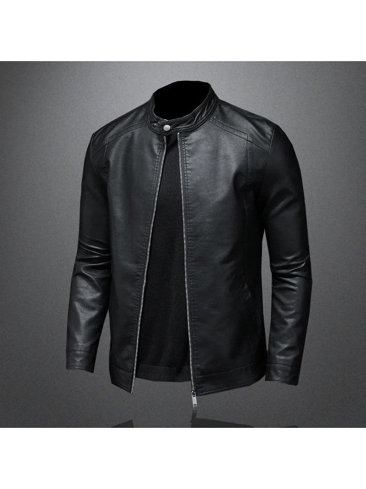 Spring Autumn Leather Jacket Men Stand Collar Slim Pu Leather Jacket Fashion Motorcycle Causal Coat Mens Moto Biker Leather Coat