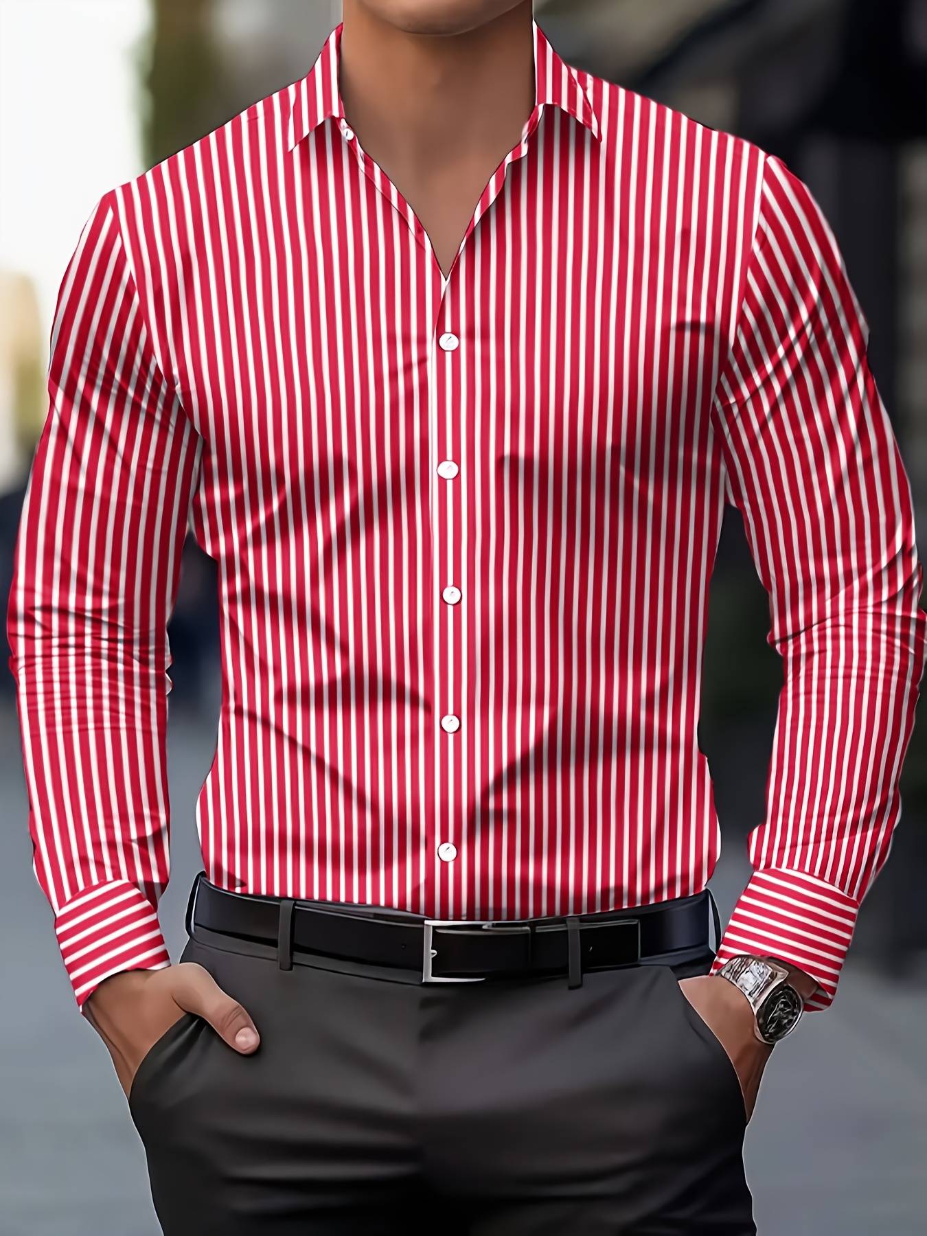 Men's Business Casual Shirt-Button-Up Long Sleeve Formal & Everyday Office Shirt Horizontal Stripes -Seasonal Fashion