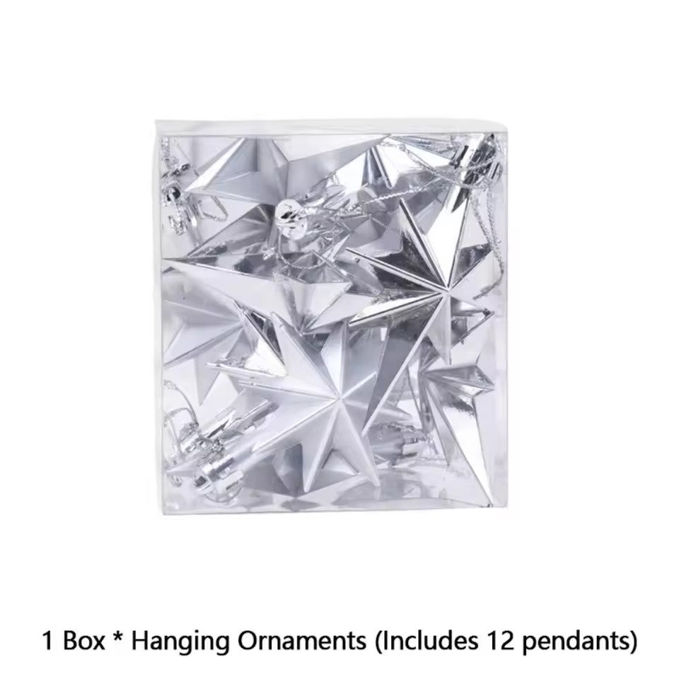 6/12pcs Plastic Christmas Hanging Ornaments Glittering Star Shaped Xmas Tree Pendant DIY Party Supplies Festival Decorations