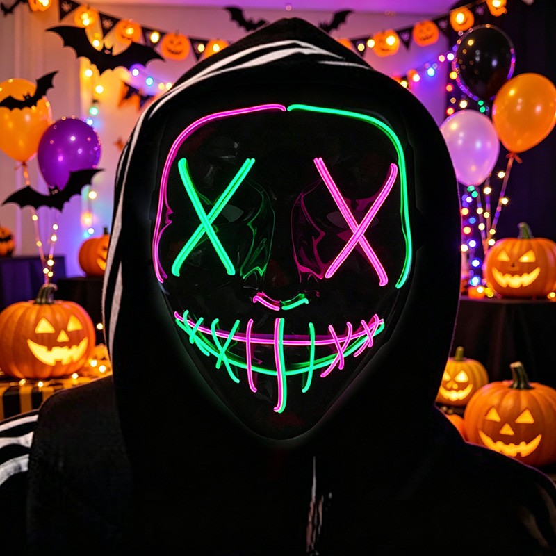 Wireless LED Purge Mask Halloween Horror Party Carnival Cosplay Costume Props Halloween Purge Masks 10 Colors LED Mask Men Women