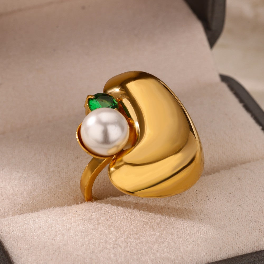 Anéis de Luxo em Aço Inoxidável Banhado a Ouro Pedra Colorida Zircônia Cristal Coração Anel Feminino Casamento Joias Boho Presente de Natal