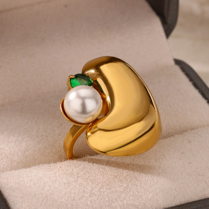 Anéis de Luxo em Aço Inoxidável Banhado a Ouro Pedra Colorida Zircônia Cristal Coração Anel Feminino Casamento Joias Boho Presente de Natal
