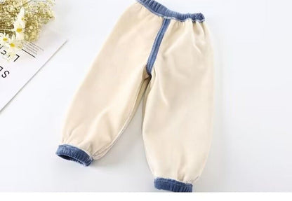 1pcs Boy Girl Winter Velvet Corduroy Kids Pants Little Bear Cartoon Mid Waist Warm Pantalones Baggy Thick Plush Children Trouser