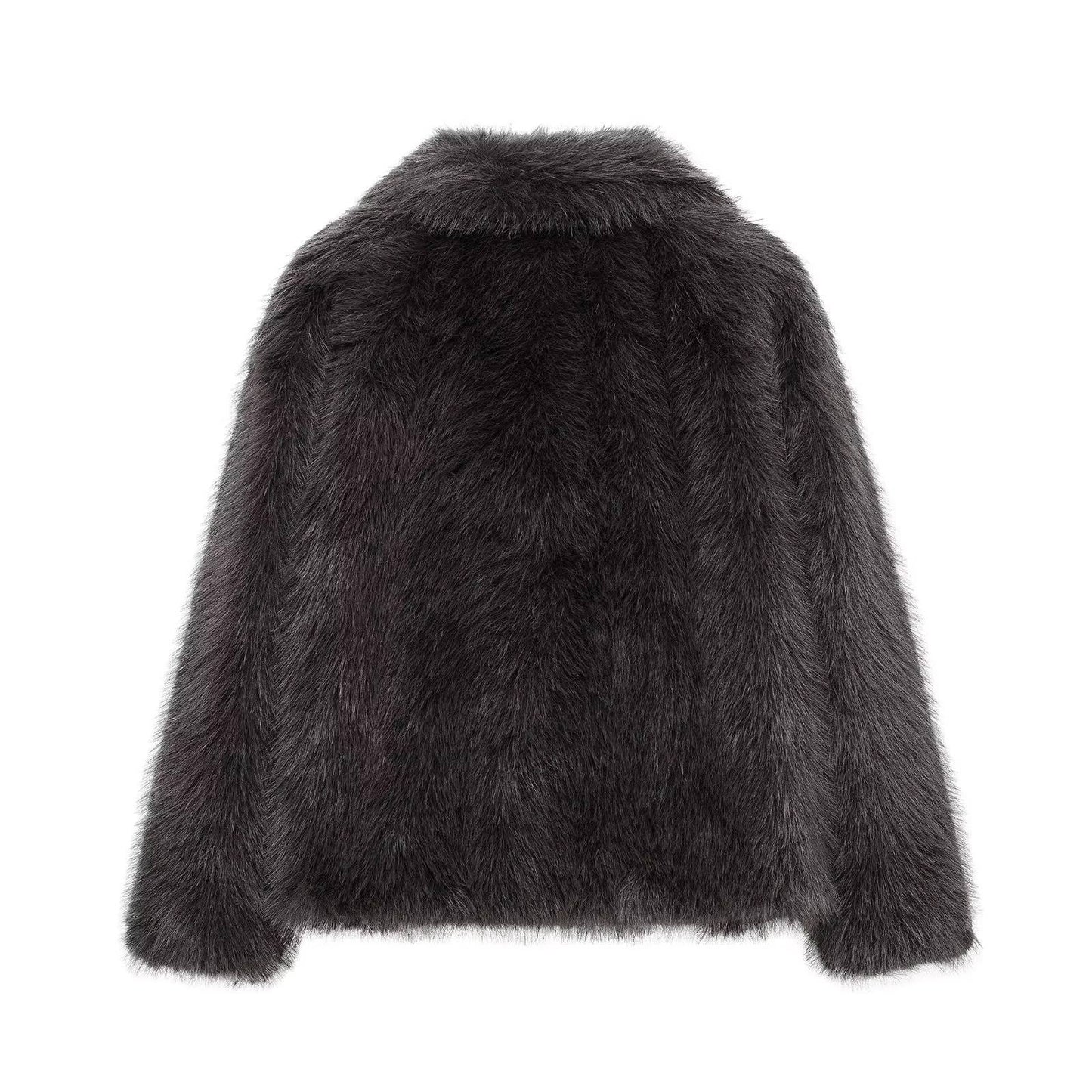 KONDALA 2025 Fall Winter Casual Faux Fur Brown Women Warm Jackets Streetwear Turn Down Collar Christmas Oversized Elegant Coats