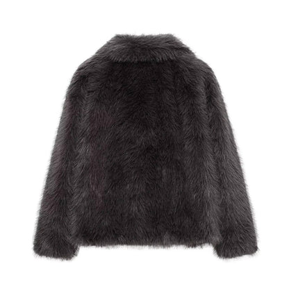 KONDALA 2025 Fall Winter Casual Faux Fur Brown Women Warm Jackets Streetwear Turn Down Collar Christmas Oversized Elegant Coats