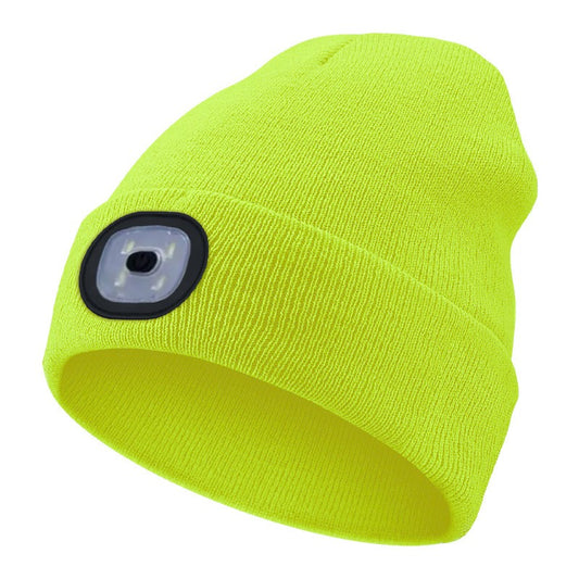Chapéu de Malha com Luz LED Quente Elástico Gorro Outono Inverno Esportes ao Ar Livre Pesca Noturna Caminhada Camping Boné Luminoso Unissex com Farol