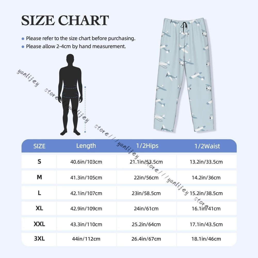 Men's Sleepwear Loose Sleep Pants Pajamas Cute Airplanes Long Lounge Bottoms Casual Homewear