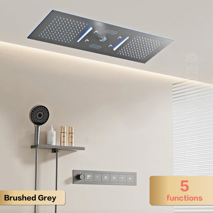 AITANA Sistema de Chuveiro Termostático de Luxo com Display LED em Latão Escurecido, Banheiro, Teto Embutido, Cortina Gigante de Chuva