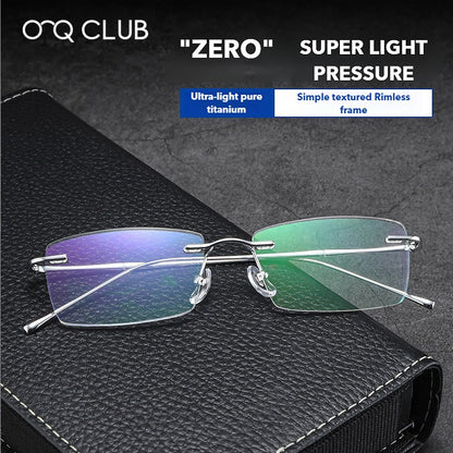 O-Q CLUB Ultra-light Titanium Reading Eyeglass Frames Men Fashion Simple Rimless Myopia Glasses Customized Prescription Glasses